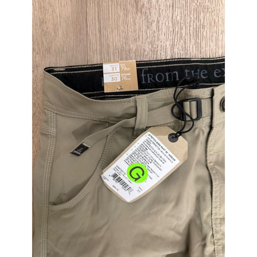 prAna Stretch Zion Pants Men's 31x30 Dark Khaki Hiking Climbing Cargo NWT